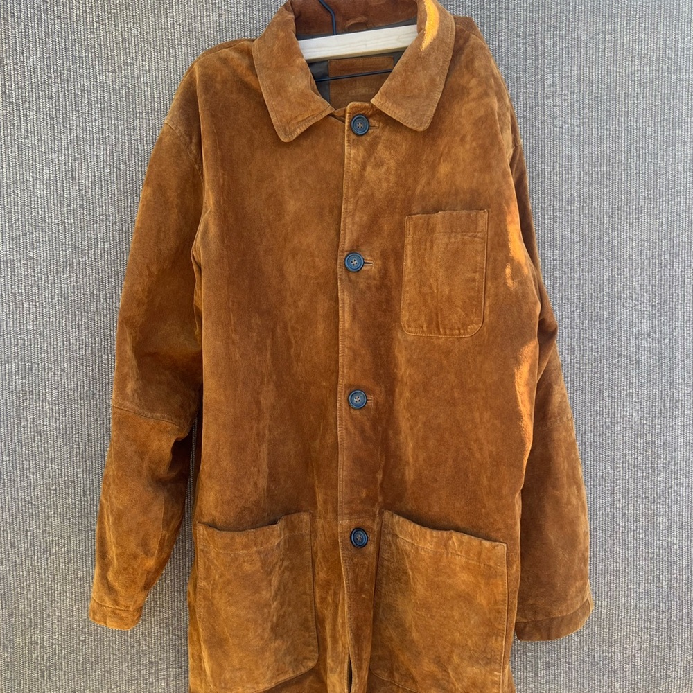 Vintage St. John’s Bay Genuine Suede Long Leather Men’s Coat XL RARE